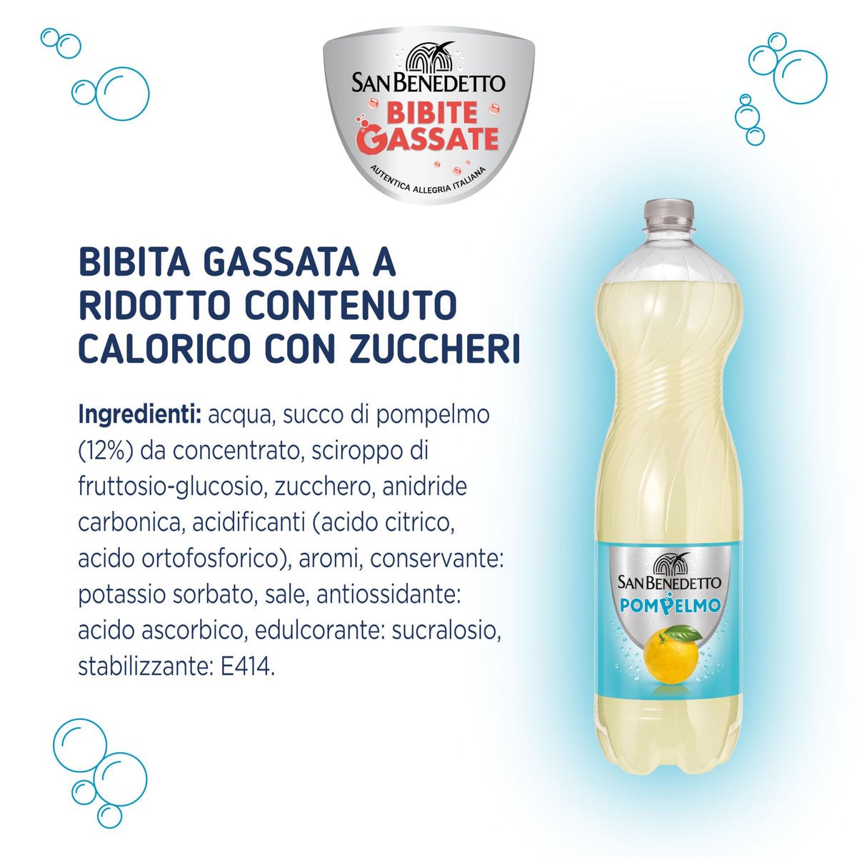 San Benedetto Pompelmo, Bevanda Gassata, 1500 ml Dissetante e Frizzante, a Basso Contenuto di Zuccheri