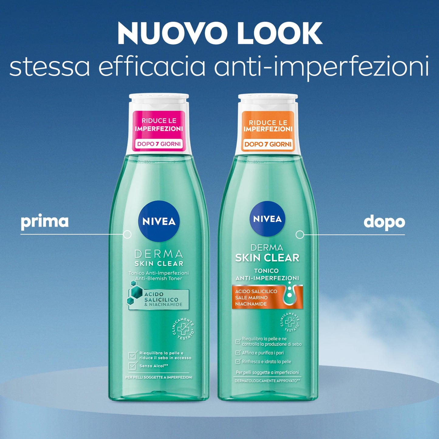 NIVEA Derma Skin Clear Tonico Anti-Imperfezioni 200 ml, Tonico viso pelle grassa e mista con Acido Salicilico, Sale Marino e Niacinamide, Tonico viso riequilibrante per la cura della pelle