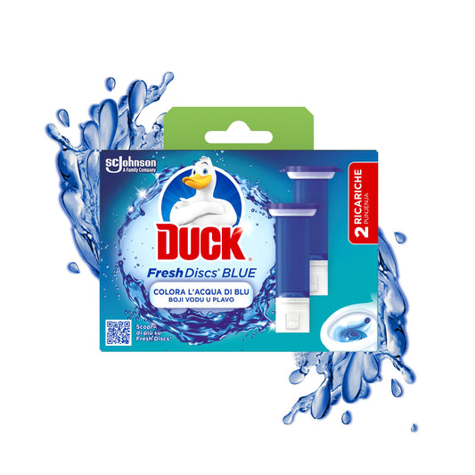 Duck Fresh Discs Blue - 2 Ricariche da 6 Dischi Gel Igienizzanti WC, colora l'acqua di blu ad ogni risciacquo, Confezione da 2 Applicatori e 12 dischetti
