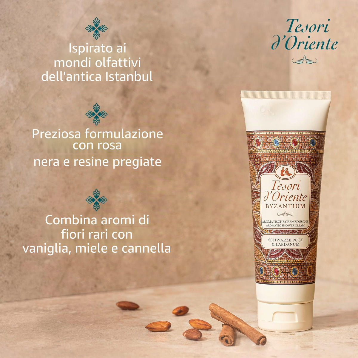 Tesori d'Oriente Doccia in crema 'Byzantium' | Gel doccia aromatico con rosa nera e labdano | Crema doccia per la cura del corpo | Rituale per corpo e sensi | 250 ml