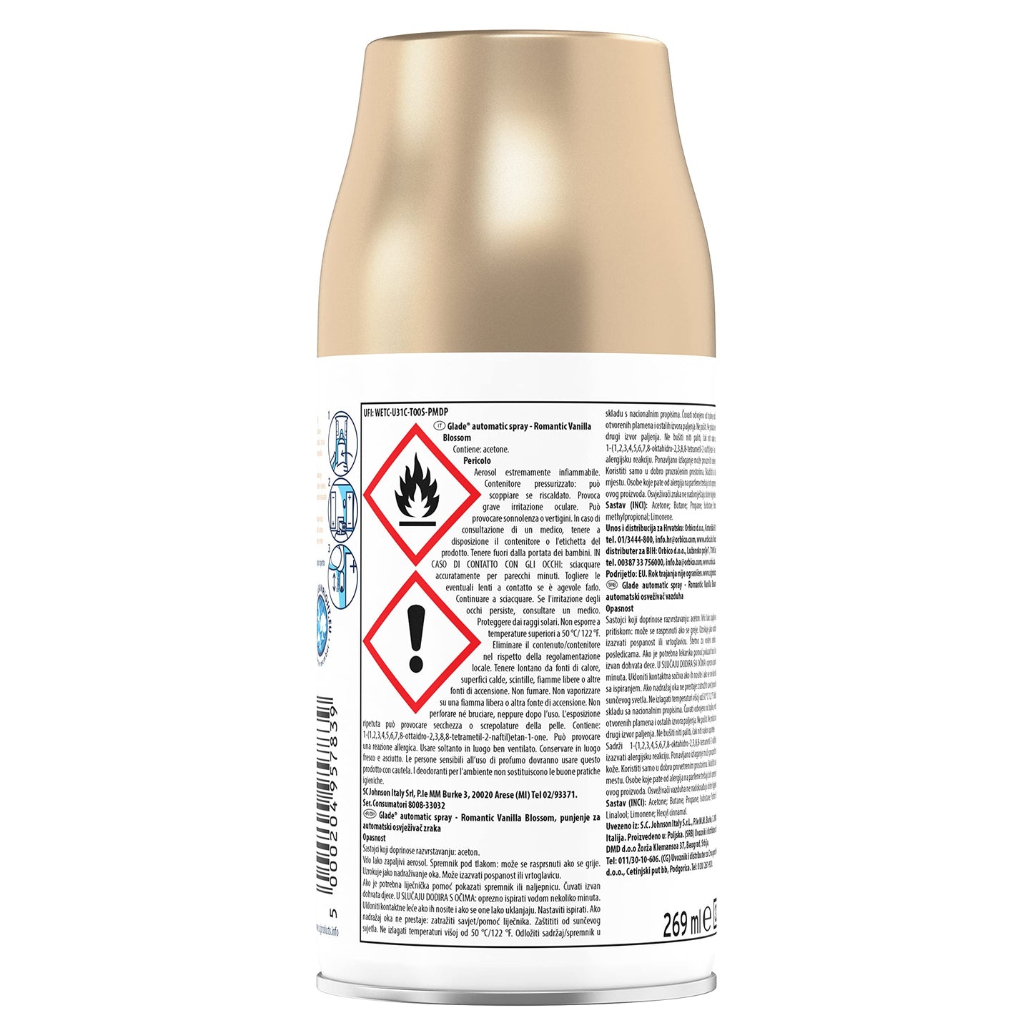 Glade Automatic Spray Ricarica, Profumatore per Ambienti, Fragranza Romantic Vanilla Blossom, Formato Scorta da 4 Ricariche da 269 ml