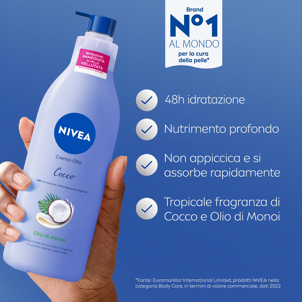 NIVEA Crema-Olio Cocco & Olio di Monoi 400 ml, Crema idratante corpo 48h, Crema corpo profumata con Olio di Monoi e fragranza di Cocco, Crema corpo idratante pelle secca vellutante