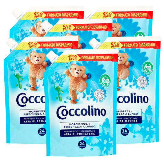 6x Coccolino Aria di Primavera Ammorbidente Concentrato Morbidezza e Freschezza a Lungo 144 Lavaggi Totali - 6 Flaconi da 600 ml Ognuno