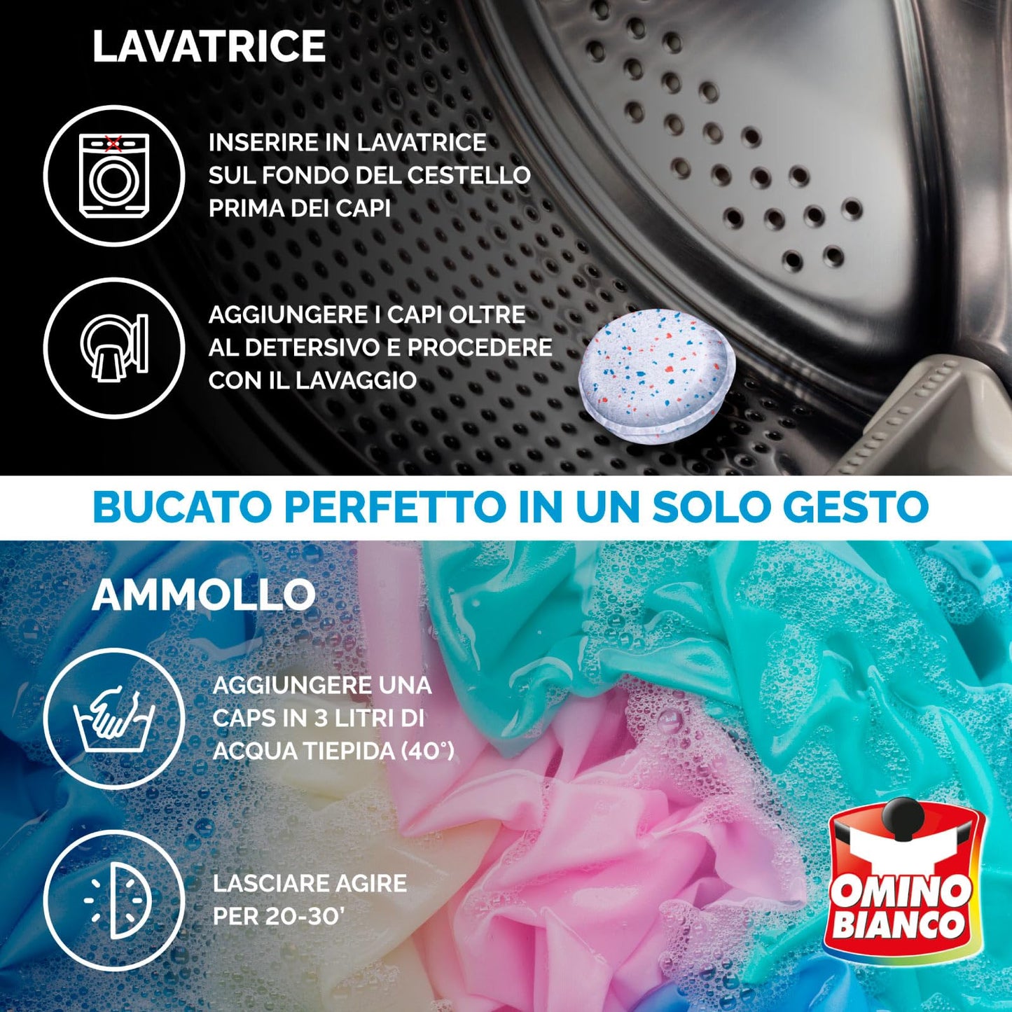 Omino Bianco - Additivo Smacchiante Lavatrice 5 Azioni in 1 Idrocaps, Capsule Idrosolubili per Bucato, Smacchiatore Igienizzante, 3 Confezioni x 10 Caps