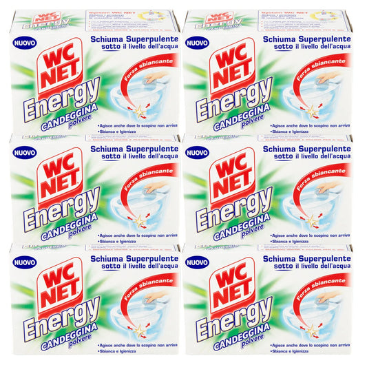 Wc Net - Energy con Candeggina, Detergente Igienizzante in Polvere per WC, Schiuma Autopulente con Azione Sbiancante, 4 Buste x 6 Confezioni