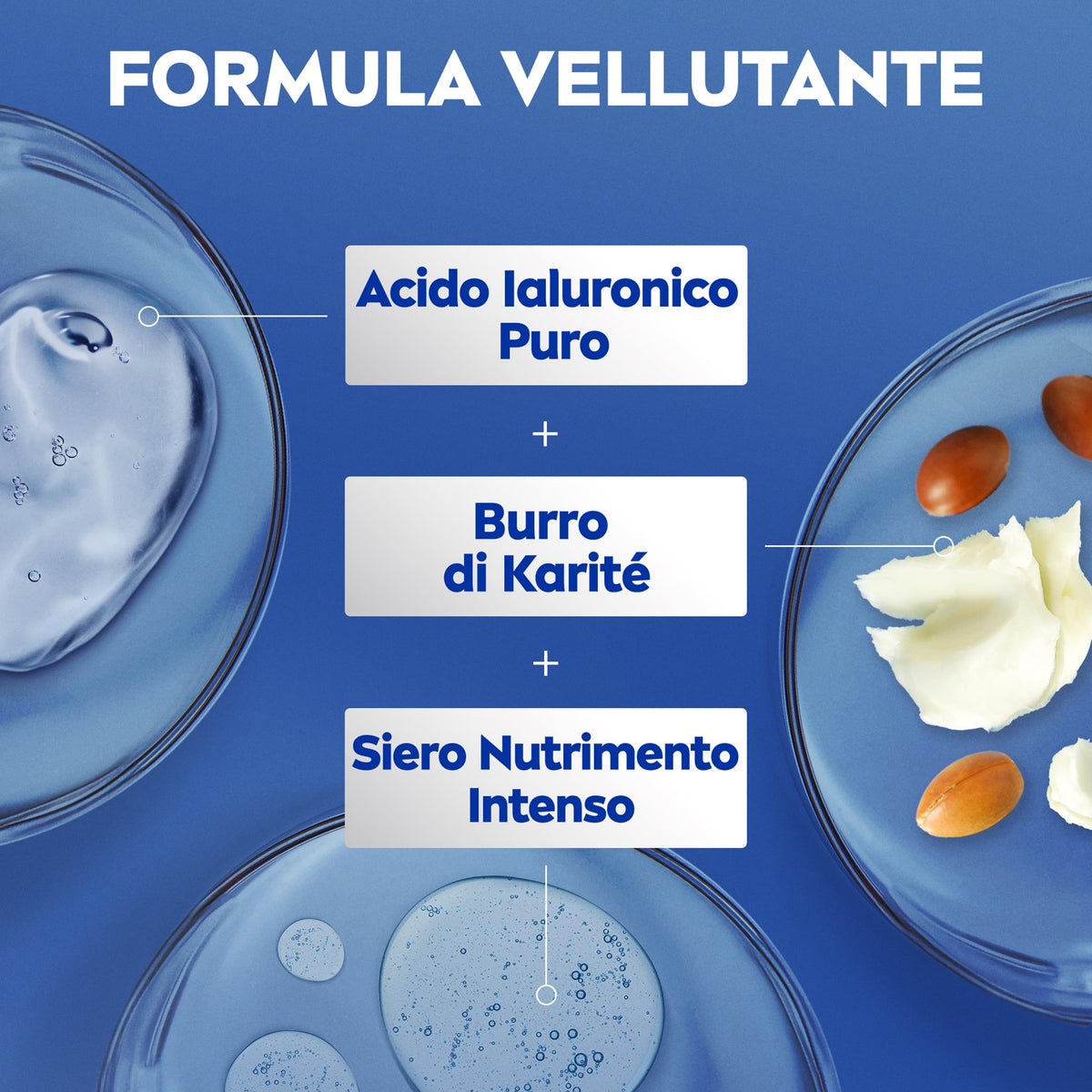 NIVEA Crema Corpo Vellutante 500 ml, Crema idratante corpo 72h arricchita con Acido Ialuronico Puro, Burro di Karité e Siero Nutrimento Intenso, Crema corpo idratante pelle secca