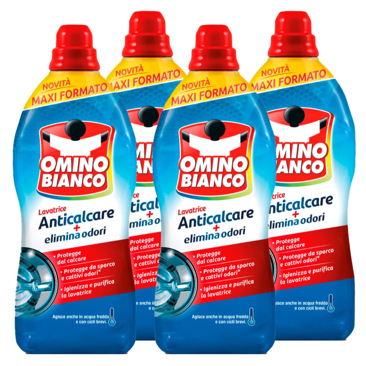 Omino Bianco Anticalcare Lavatrice Gel Protegge da Calcare Sporco e Cattivi Odori Azione Igienizzante - 4 Flaconi da 1500 ml ognuno