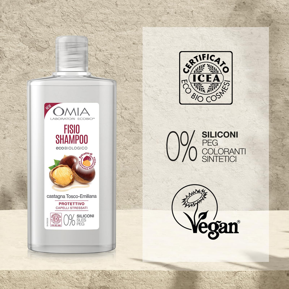 Omia, Fisio Shampoo Protettivo Castagna tosco-emiliana, Capelli stressati