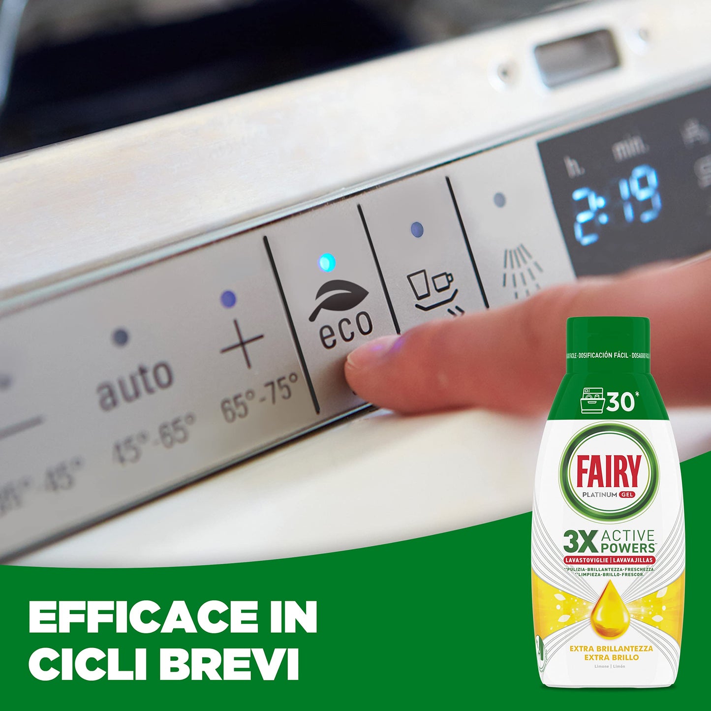 Fairy Detersivo Lavastoviglie Gel Liquido, 60 Lavaggi, Confezione Da 2 Bottiglie, Platinum Limone, Dona Extra Brillantezza Alla Lavastoviglie, Combina Pulizia Brillantezza E Freschezza