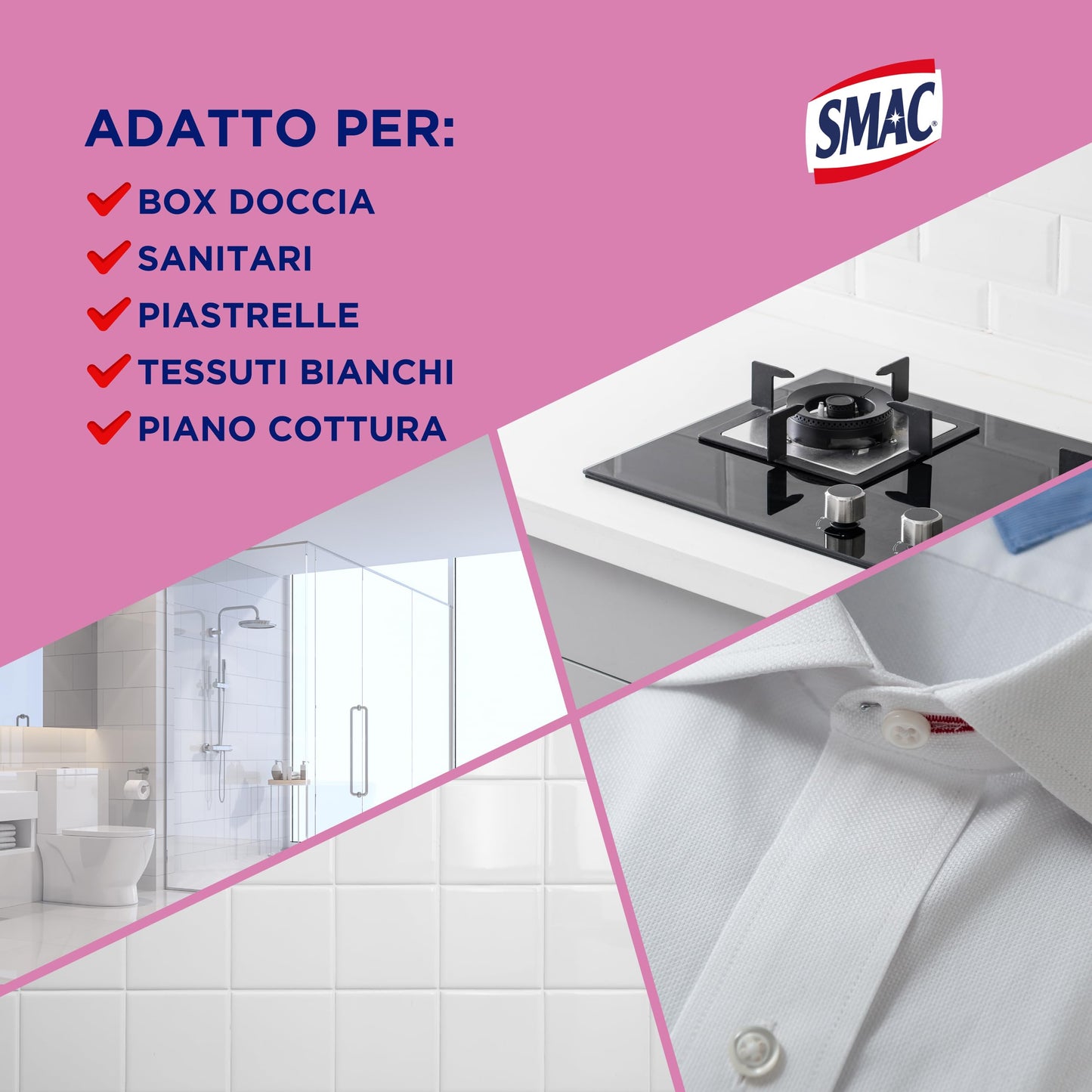 Smac - Sgrassatore con Candeggina, Detergente Spray con Azione Sgrassante e Igienizzante, Splendore Imbattibile, 650 ml x 12 Pezzi