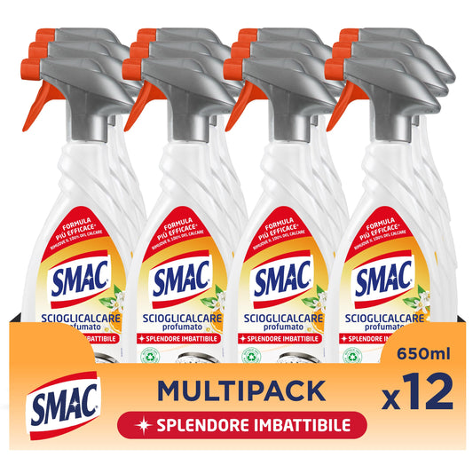 Smac - Sgrassatore Scioglicalcare Profumato, Detergente Spray Multisuperficie con Azione Anticalcare, Splendore Imbattibile, 650 ml x 12 Pezzi