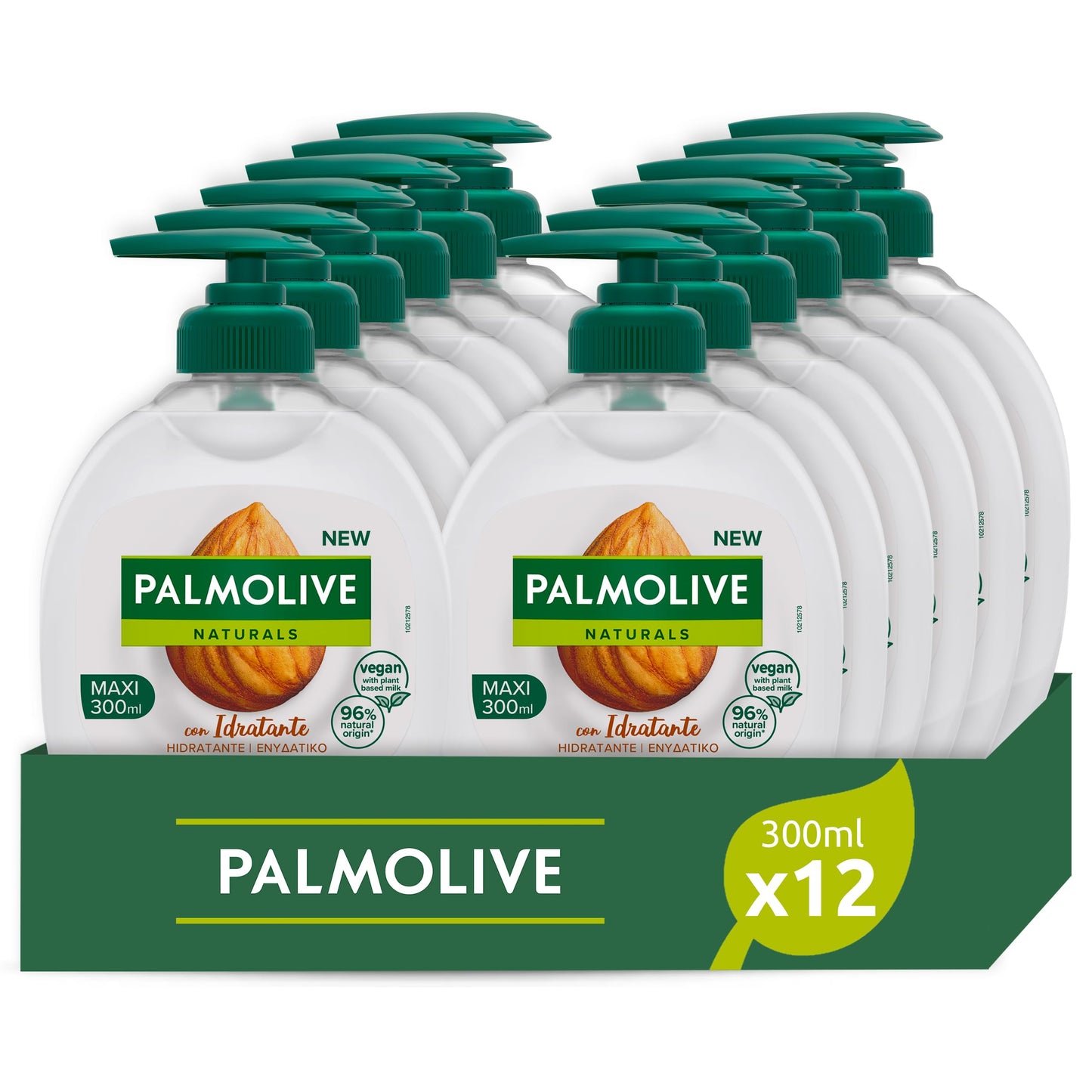 Palmolive Sapone Liquido Mani Latte e Mandorla Confezione da 12 x 300 ml | detergente idratante per le mani | ingredienti al 96% di origine naturale* | 95% con formula biodegradabile