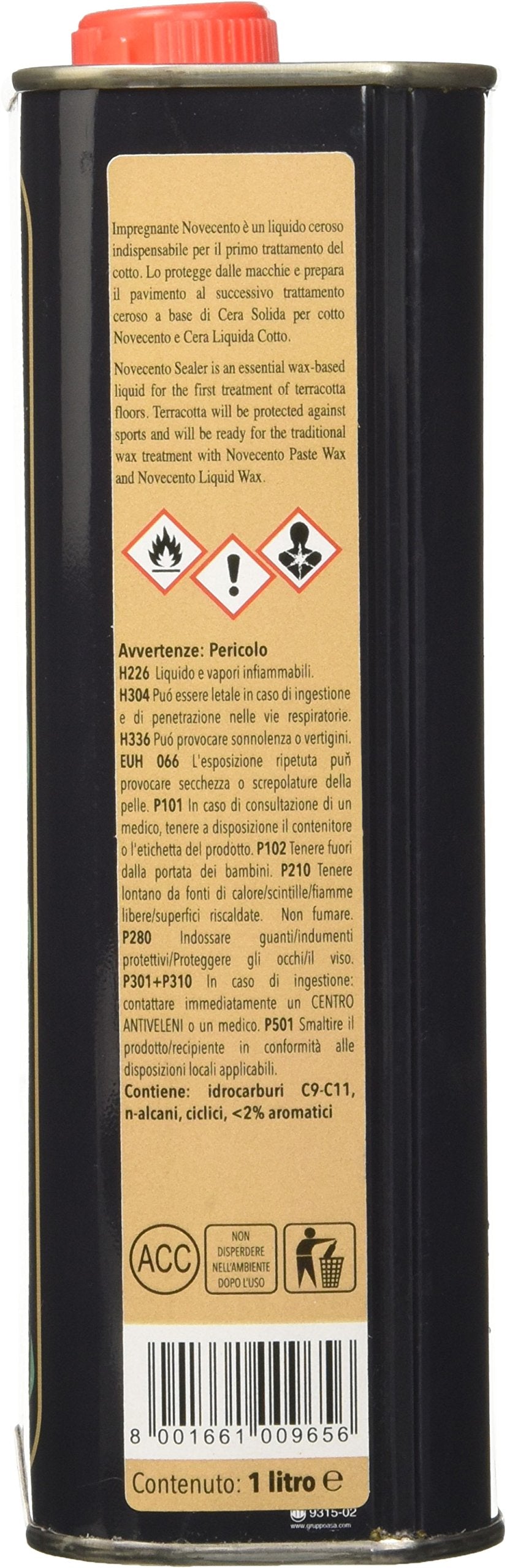 Cera Novecento K905 Impregnante Cotto, Arancione Non Tingente, 1 litro