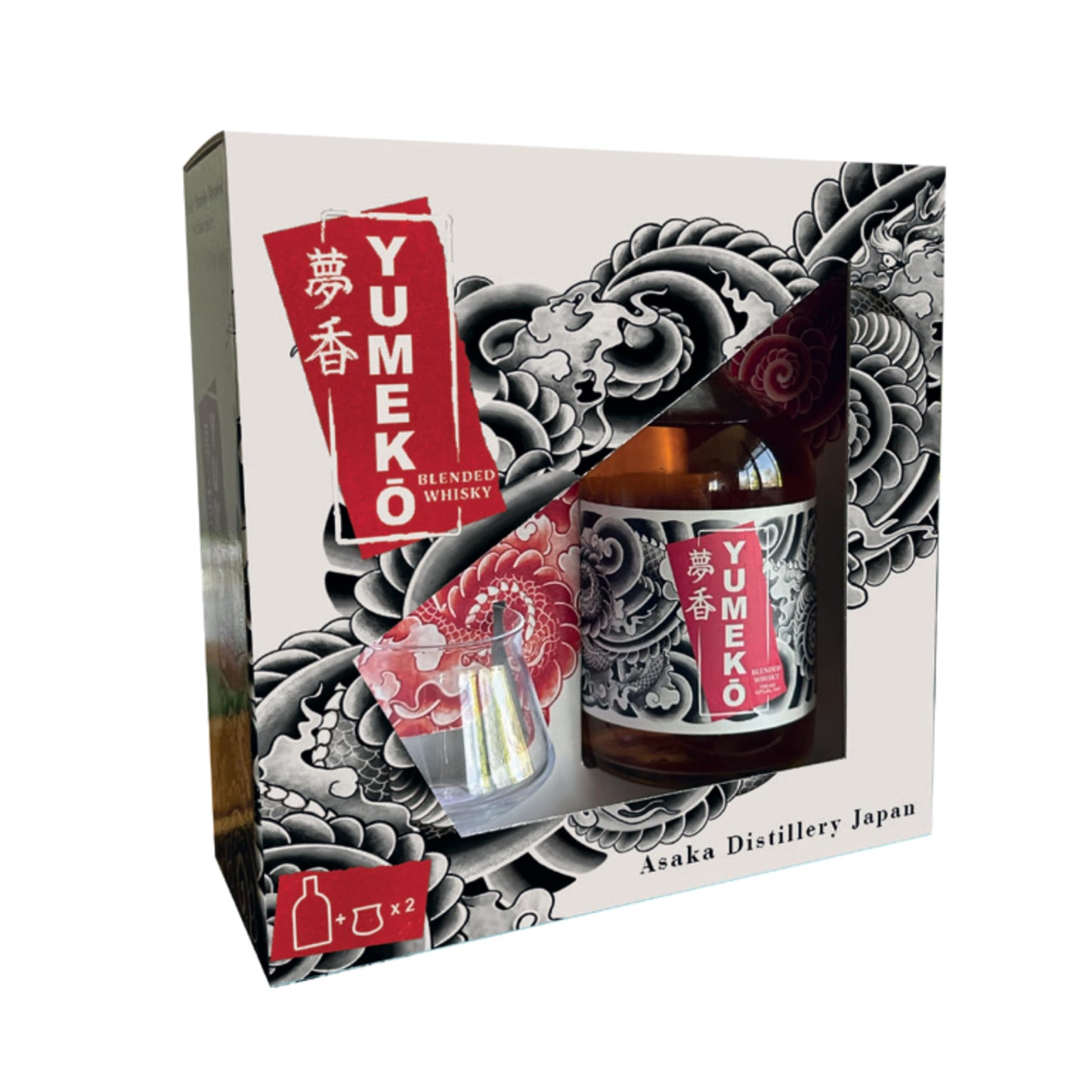 Yumeko Whisky, 700 ml, Whisky Giapponese, Confezione Regalo con 2 Bicchieri da Degustazione, Fermentazione 96h, Doppia Distillazione, Invecchiamento in Botti di Quercia Americana e Bourbon, 40% vol.