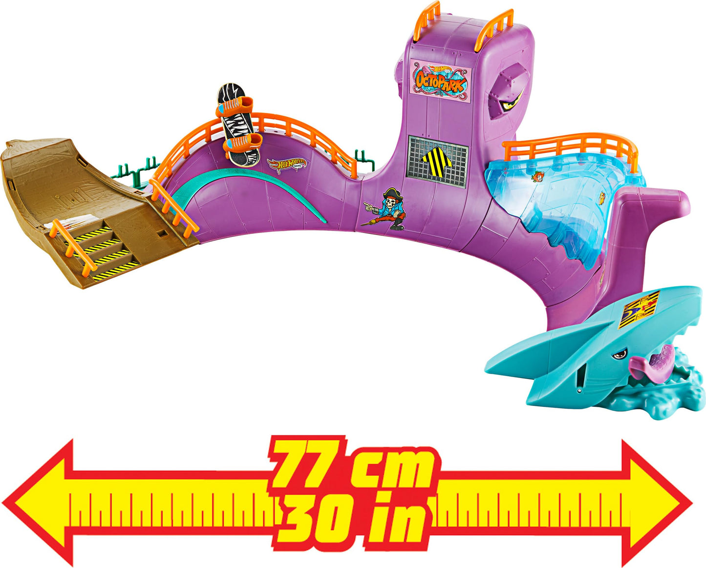 Hot Wheels Skate - Skatepark della Piovra, Playset con esclusivo fingerboard e un paio di scarpe da skate rimovibili, box per riporre tavole e scarpe, giocattolo per bambini, 5+ anni, HMK01