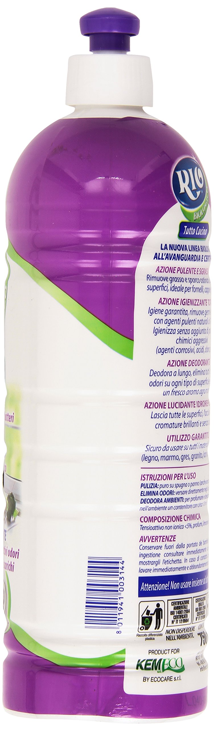 Rio - Tutto Cucina, Igienizzante, Sgrassante, Lucidante, Deodorante, Profumo Verdello - 3 pezzi da 750 ml [2250 ml]