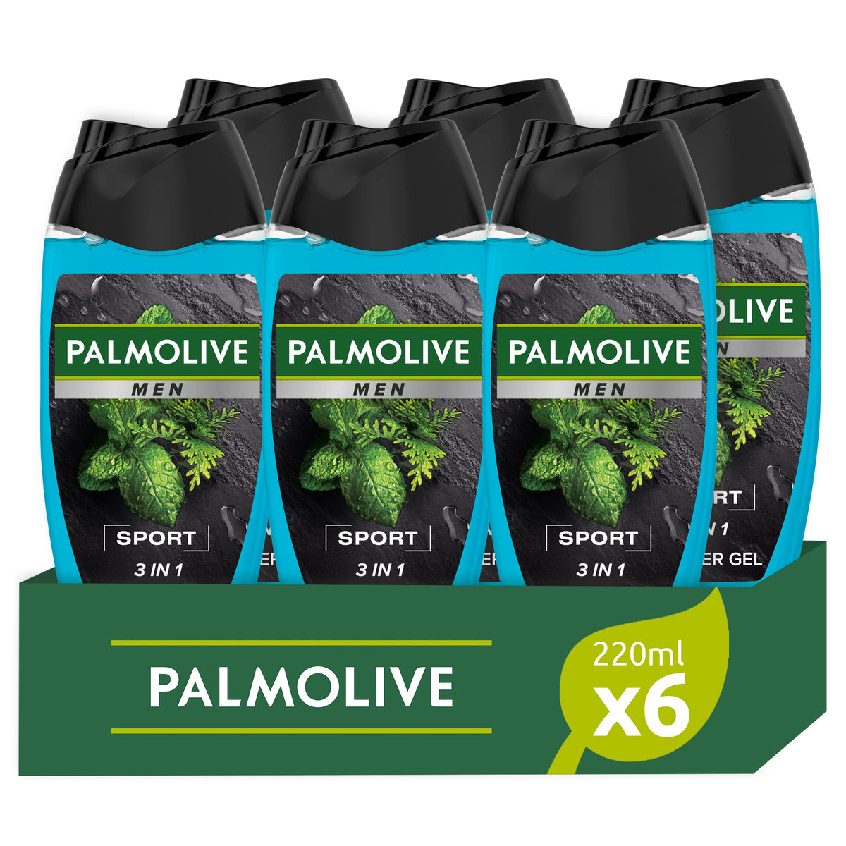 Palmolive Bagnoschiuma Men Sport 3 in 1 con oli essenziali 220ml x 6 | Docciaschiuma per uomo | Gel doccia sportivo | Profumo fresco | Detergente corpo, viso, capelli | Dermatologicamente testato