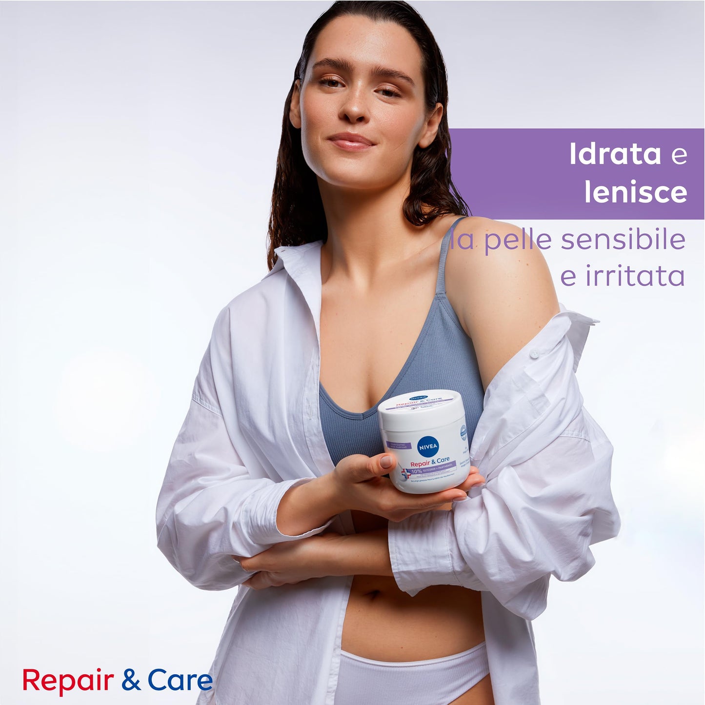 NIVEA Crema Corpo Repair & Care 400 ml, Crema multiuso senza profumo per pelle sensibile e irritata, Crema corpo, viso e mani ad assorbimento rapido arricchita con Pantenolo e Glicerina