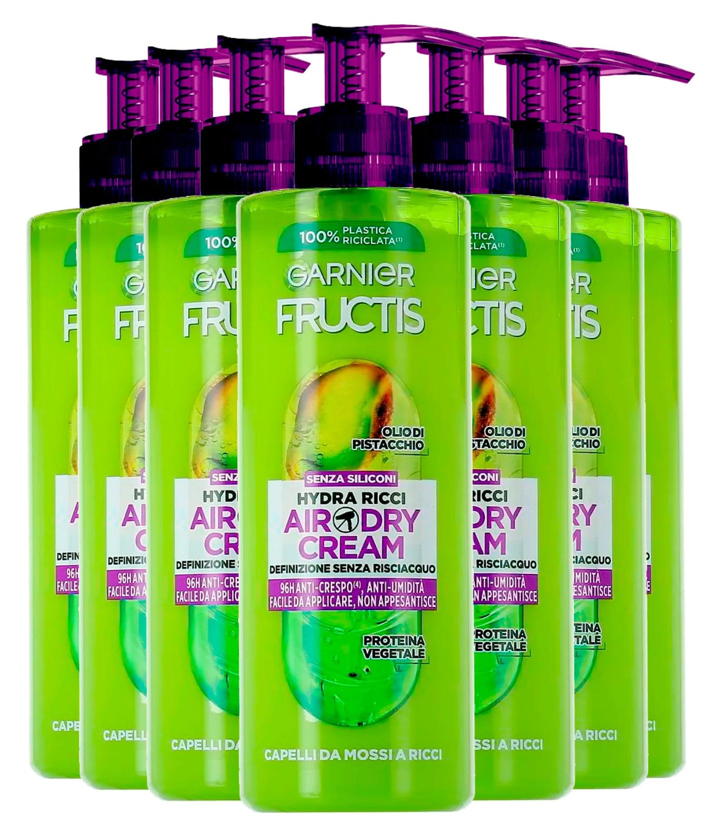 Garnier Fructis Hydra Ricci Air-Dry Cream Trattamento Nutriente Senza Risciacquo per Capelli da Mossi a Ricci Azione Anti-Crespo 96h con Olio di Pistacchio e Pectina della Frutta - 7 Flaconi da 400ml