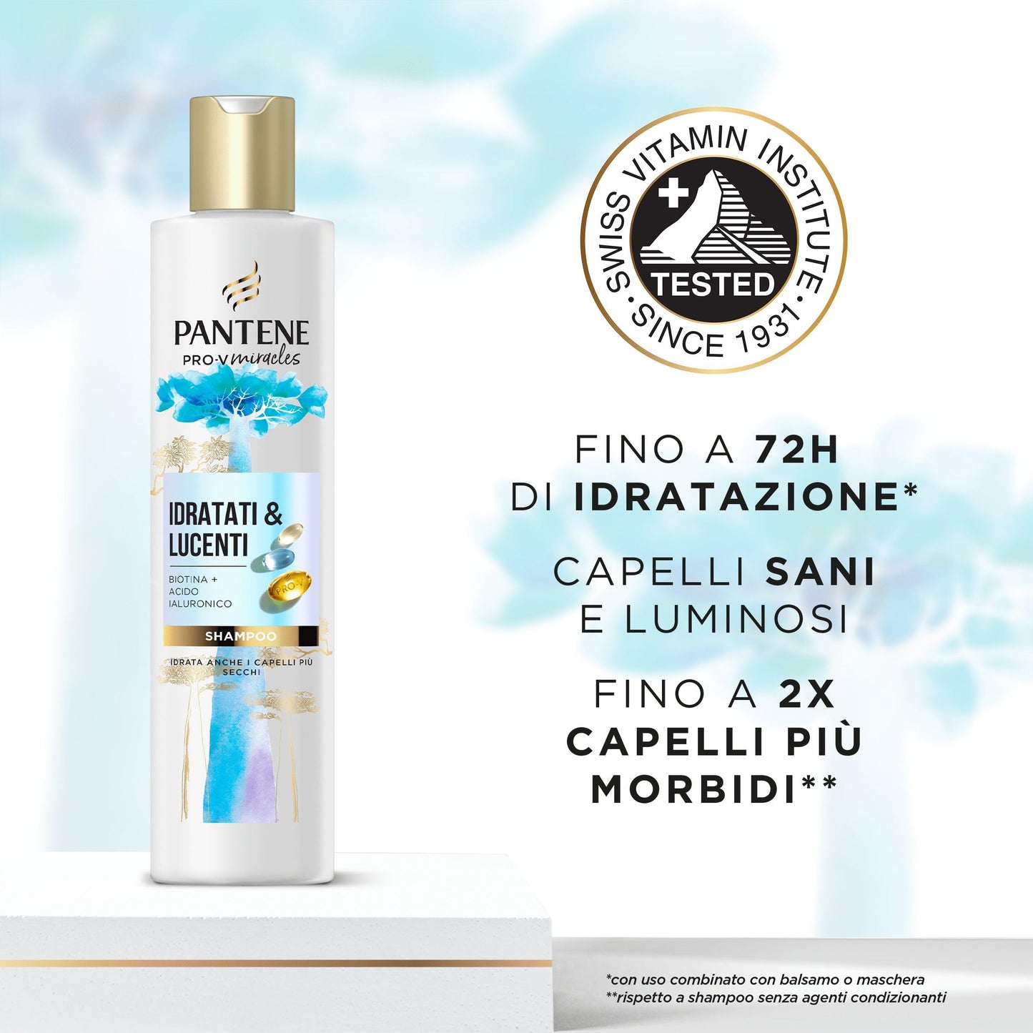 Pantene Idratati & Lucenti Shampoo con Biotina 250ml. Pro-V Miracles Shampoo per Capelli Secchi e Danneggiati, con Acido Ialuronico, Trattiene l'Idratazione. Shampoo Idratante con Vitamina B5