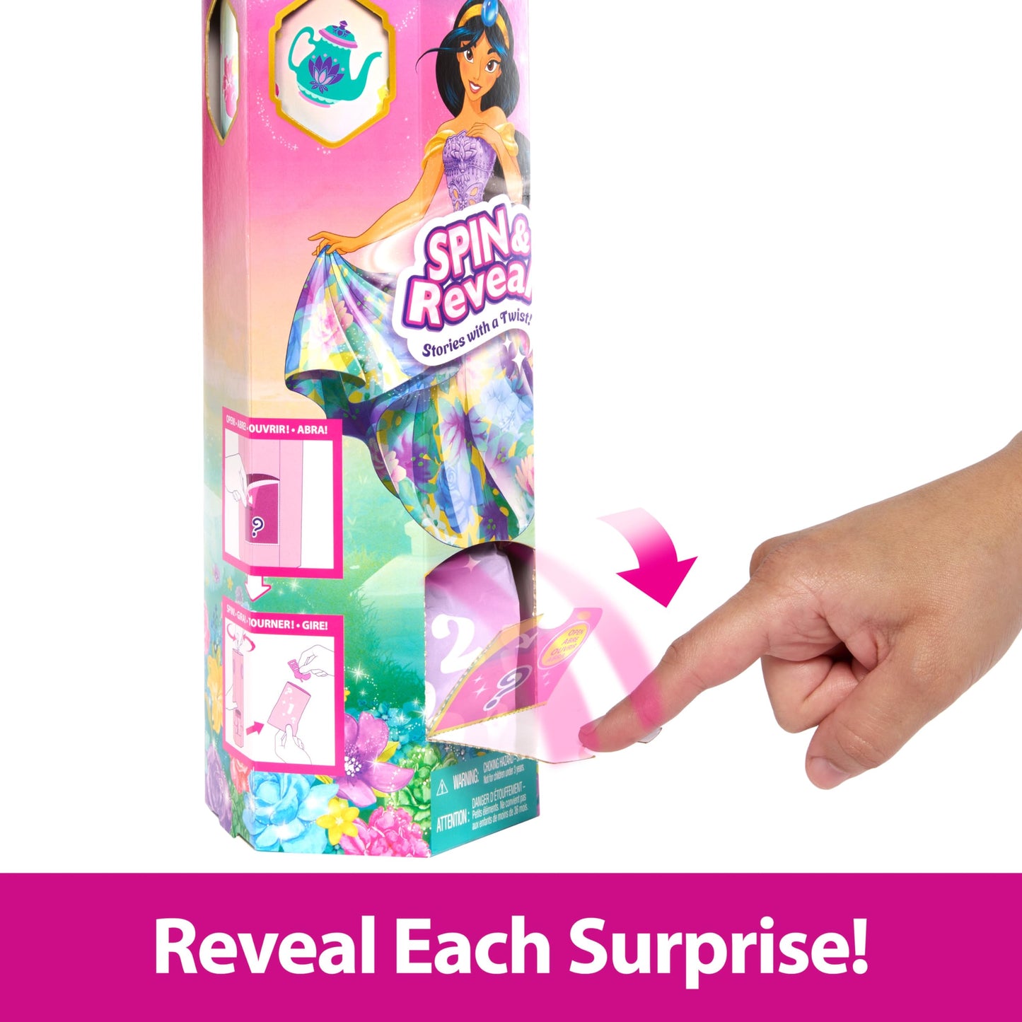 Bambola-Disney Princess Spin & Reveal, Jasminel,bambola + 10 accessori a sorpresa-Mattel-Eta3+