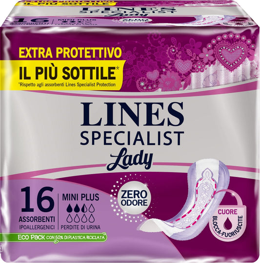 Lines Specialist Assorebenti per Urina Mini Plus, Confezione da 16 Pezzi