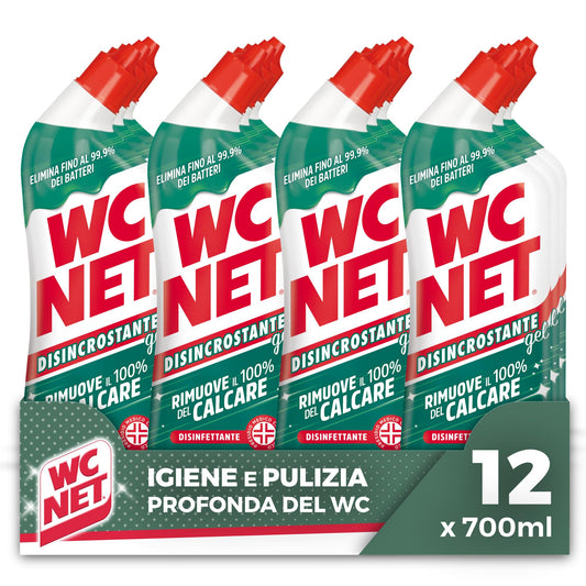 Wc Net Disincrostante Disinfettante Gel per Sanitari e Superfici, Pulitore Liquido per Wc, 700 ml x 12 Confezioni