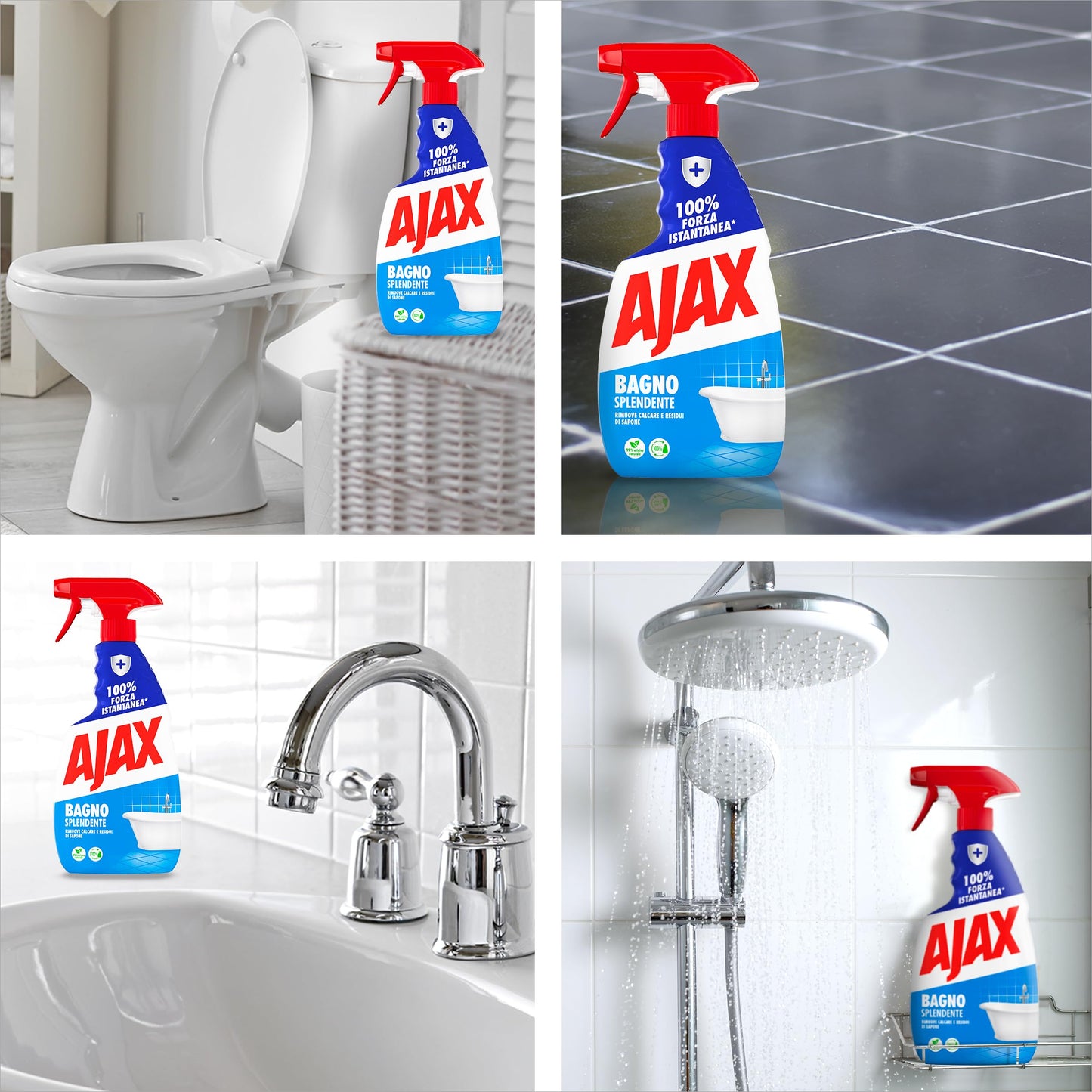 Ajax detersivo spray bagno splendente 10 Confezioni da 600 ml, Rimuove facilmente il 100% del calcare I Superfici del bagno brillanti I Detergente vegano* I flacone in plastica 100% riciclata