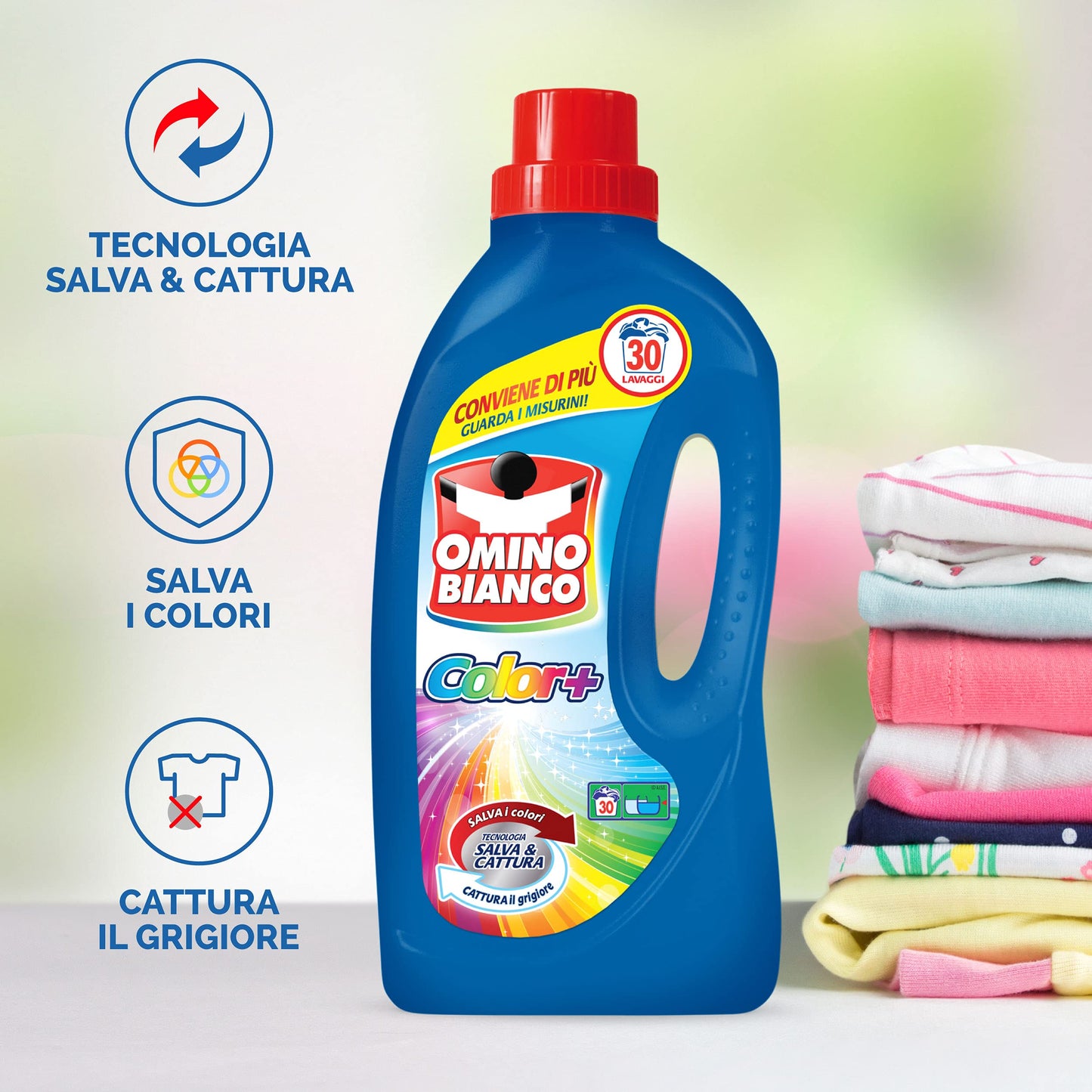 Omino Bianco - Detersivo Lavatrice Liquido Color+, 138 Lavaggi, Specifico per Capi Colorati, Tecnologia Salva i Colori e Cattura il Grigiore, 1150 ml x 6 Confezioni