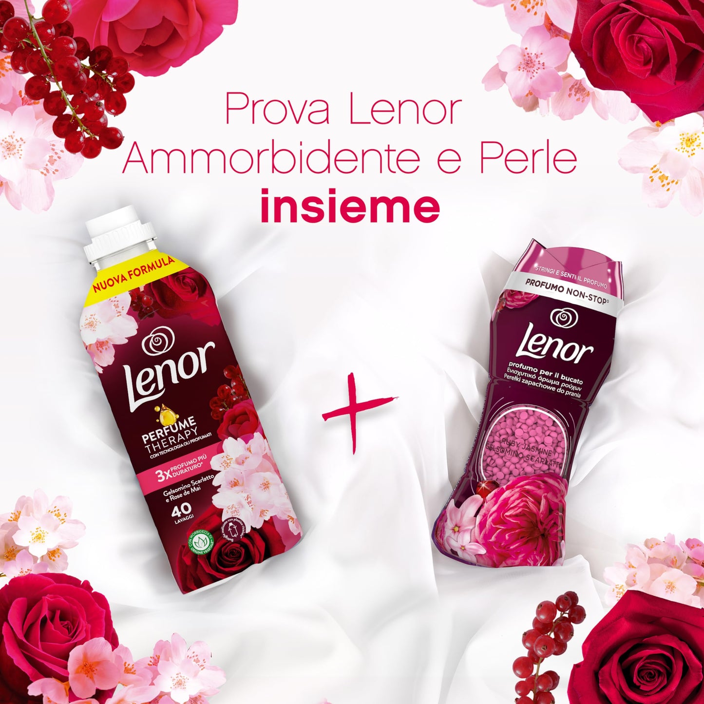 Lenor Ammorbidente Lavatrice Concentrato 440 Lavaggi (8X55), Gelsomino Scarlatto E Rose De Mai, Freschezza Che Dura 3 Volte Più A Lungo Con Tecnologia Olii Profumati