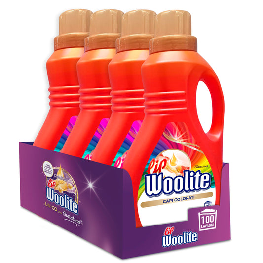 Lip Woolite Detersivo Lavatrice Capi Colorati 25 Lavaggi, 4 confezioni da 1500 ml di Detersivo Lavatrice Liquido Capi Colorati con Cheratina