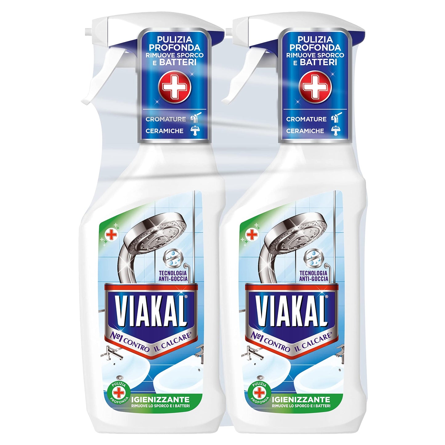 Viakal Anticalcare Detersivo Spray Bagno Fresco Profumo, con Tecnologia Anti-goccia, per un Bagno Pulito e Profumato, 100% di Plastica Riciclata, 2 x 670 ml