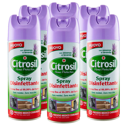 Citrosil Home Protection - Spray Disinfettante Superfici Multiuso, Elimina Fino al 99,9% dei Batteri, con Essenze di Lavanda, 300 ml x 6 Pezzi