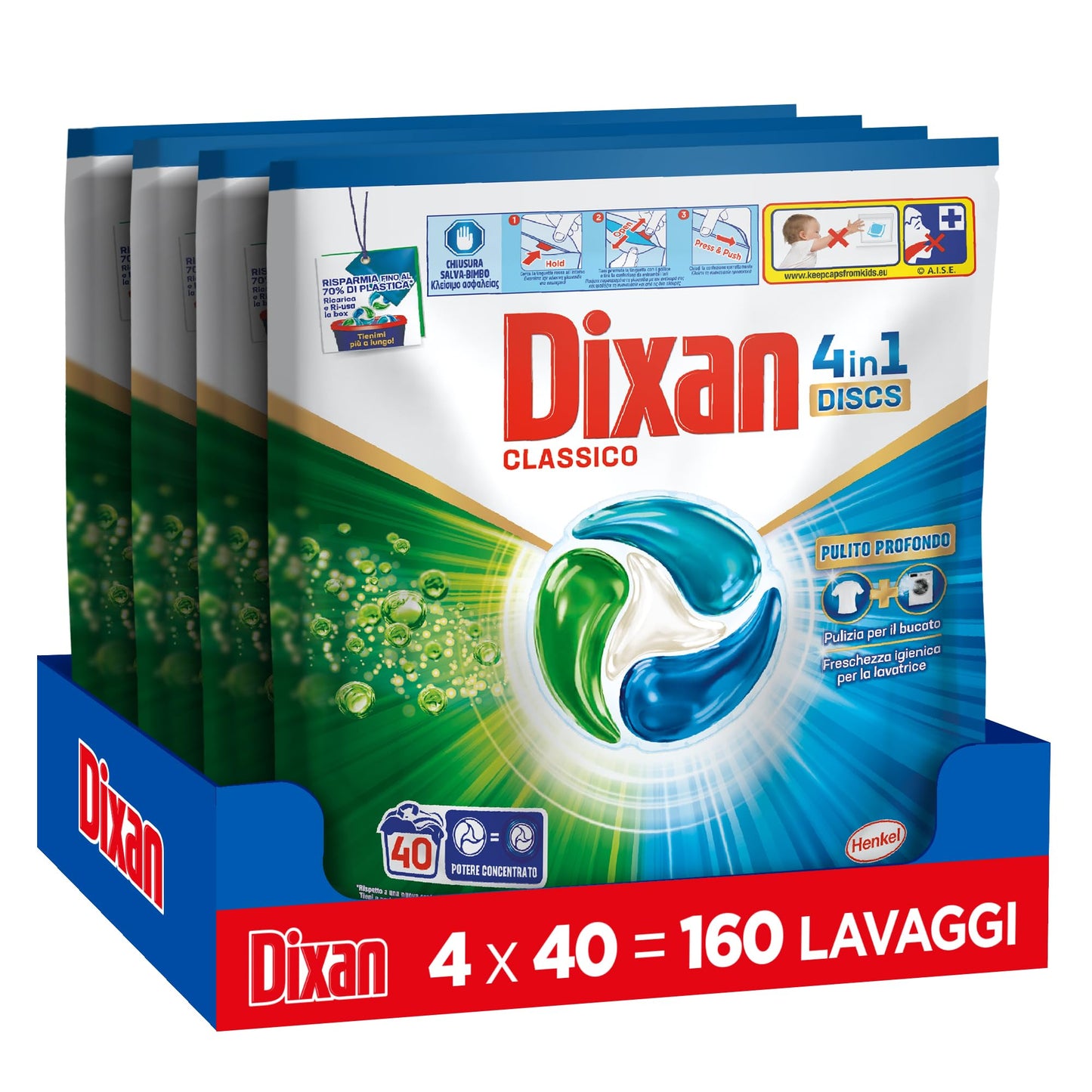 Dixan DISCS 4in1 Classico Detersivo Lavatrice (40 Lavaggi), Capsule Lavatrice per una Pulizia Profonda del Bucato e Freschezza Igienica per la Lavatrice, Rimuove le Macchie da 20°C