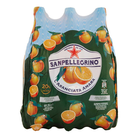 Sanpellegrino Bibite Gassate, Aranciata Amara Bottiglia Grande da 1,25 lt, Confezione di 6 Bottiglie