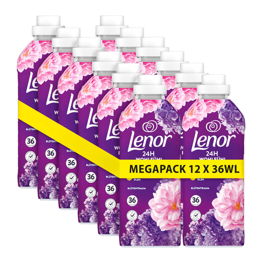 Lenor Ammorbidente 36 lavaggi, spazio per fiori, 24 ore di freschezza, con una nota di oli essenziali (12 x 36 WL)