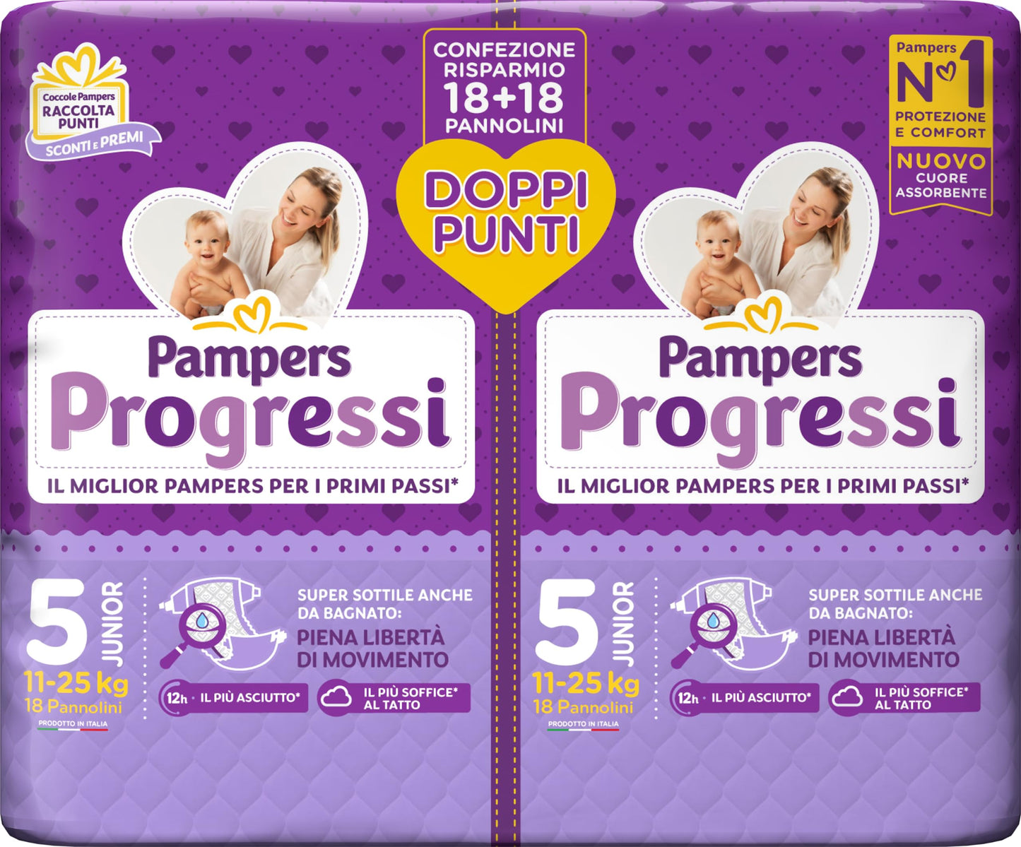 Pampers Progressi Junior, Pacco Doppio, Taglia 5 (11-25 kg), 36 Pannolini