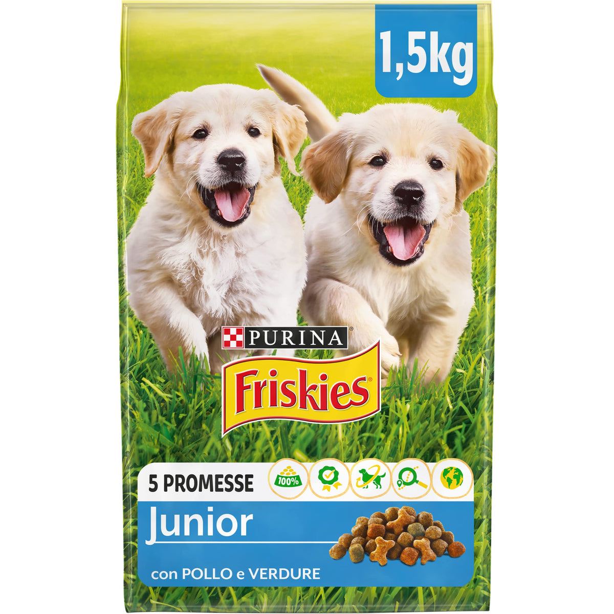 PURINA FRISKIES 5 Promesse Junior Crocchette per Cani Cuccioli con Pollo e Verdure 6 Sacchi da 1.5kg