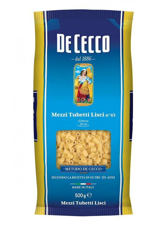 20 x Cecco Mezzi Tubetti Lisci No. 63 Italian Pasta 500g