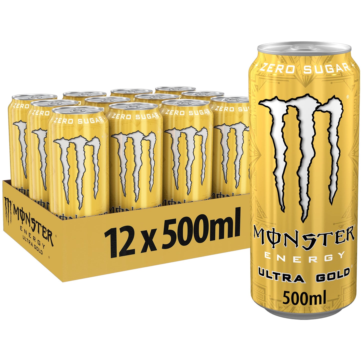 Monster Energy Ultra Gold – bevanda energetica contenente caffeina con sapore fruttato di ananas – senza zucchero e senza calorie – in pratiche lattine usa e getta (12 x 500 ml)