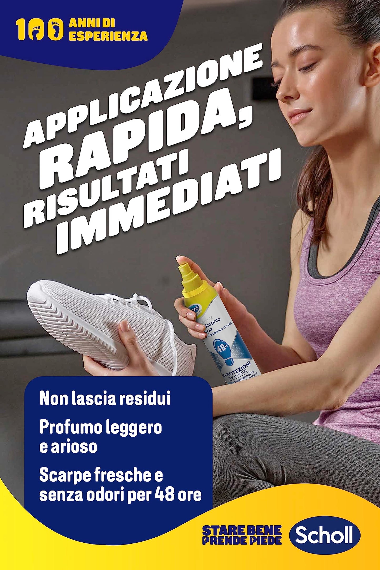 Scholl ExpertCare, Deodorante Spray per Scarpe con Tecnologia Attiva sul Controllo degli Odori, Elimina e Protegge dai Cattivi Odori per 48h, Adatto ad Ogni Tipo di Scarpa, Flacone Spray da 150 ml