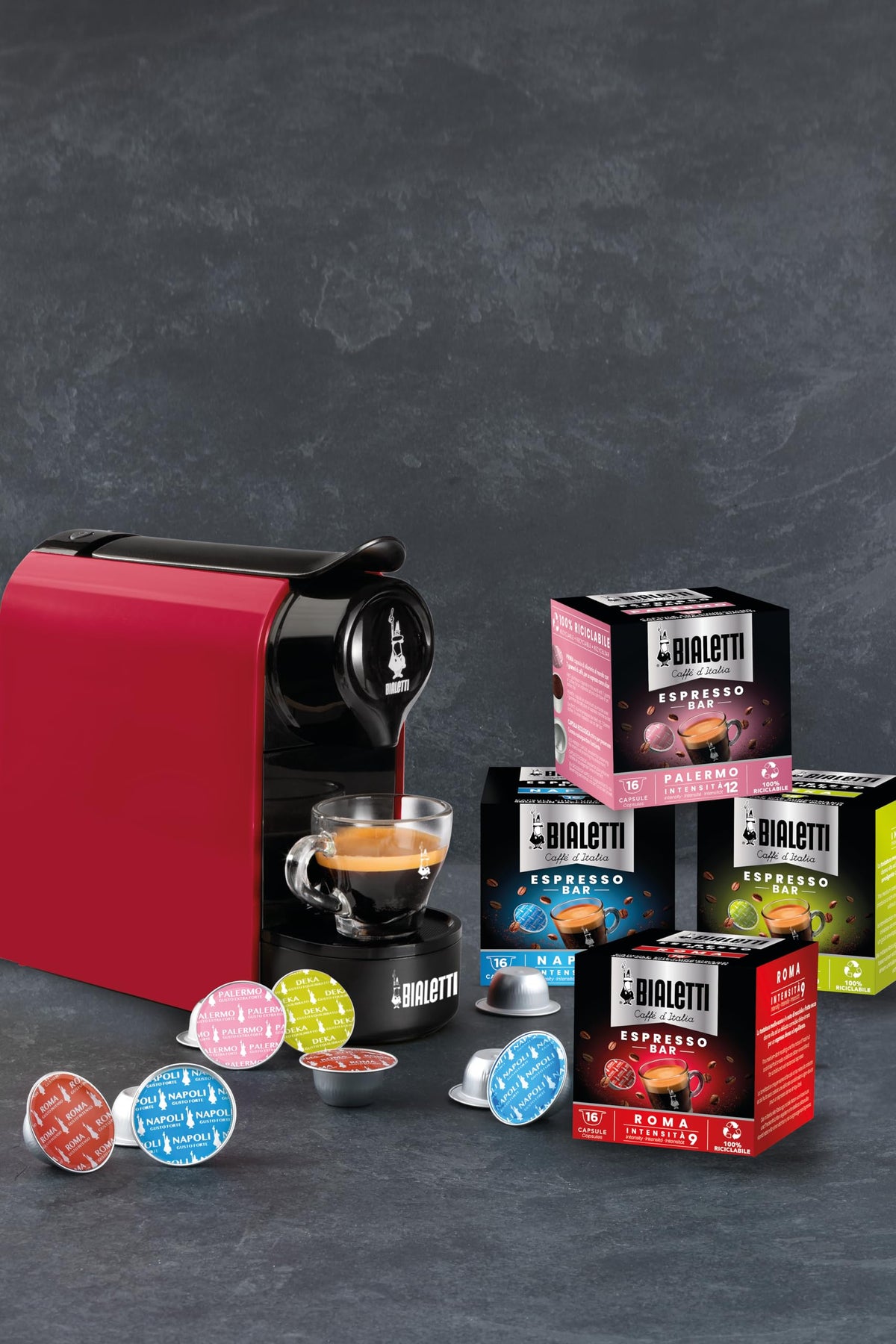 Bialetti Caffè d'Italia, Box 12 Capsule, Gusto Nocciola, Compatibili con Macchine Bialetti sistema chiuso, 100% Alluminio