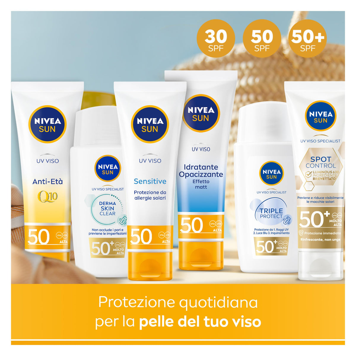 NIVEA SUN Derma Skin Clear Crema Solare Viso SPF50+ da 40 ml, Protezione solare con complesso Anti-Imperfezioni + Niacinamide, Crema viso SPF 50+ in fluido ultra leggero