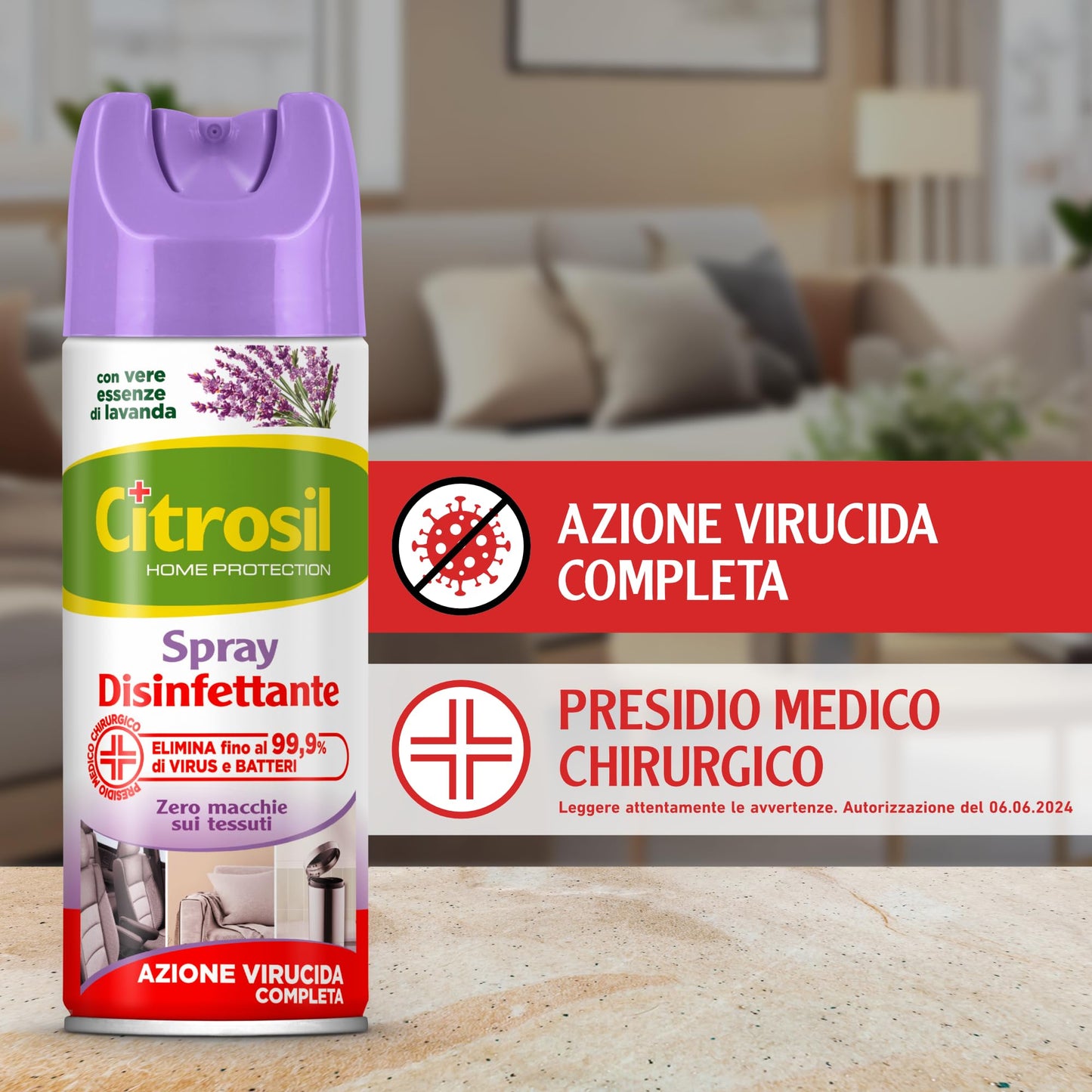 Citrosil Disinfettante Spray, Azione Virucida Completa, Elimina Fino al 99,9% di Virus e Batteri, Essenza di Lavanda, 300 ml x 3 Confezioni