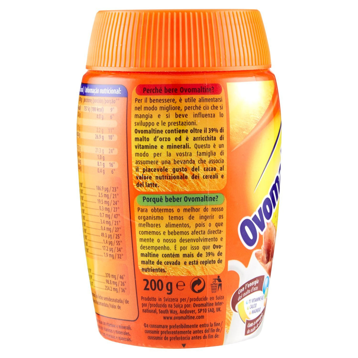 Ovomaltine - Preparato solubile per bevanda, L'energia naturale del malto d'orzo - 4 pezzi da 200 g [800 g]