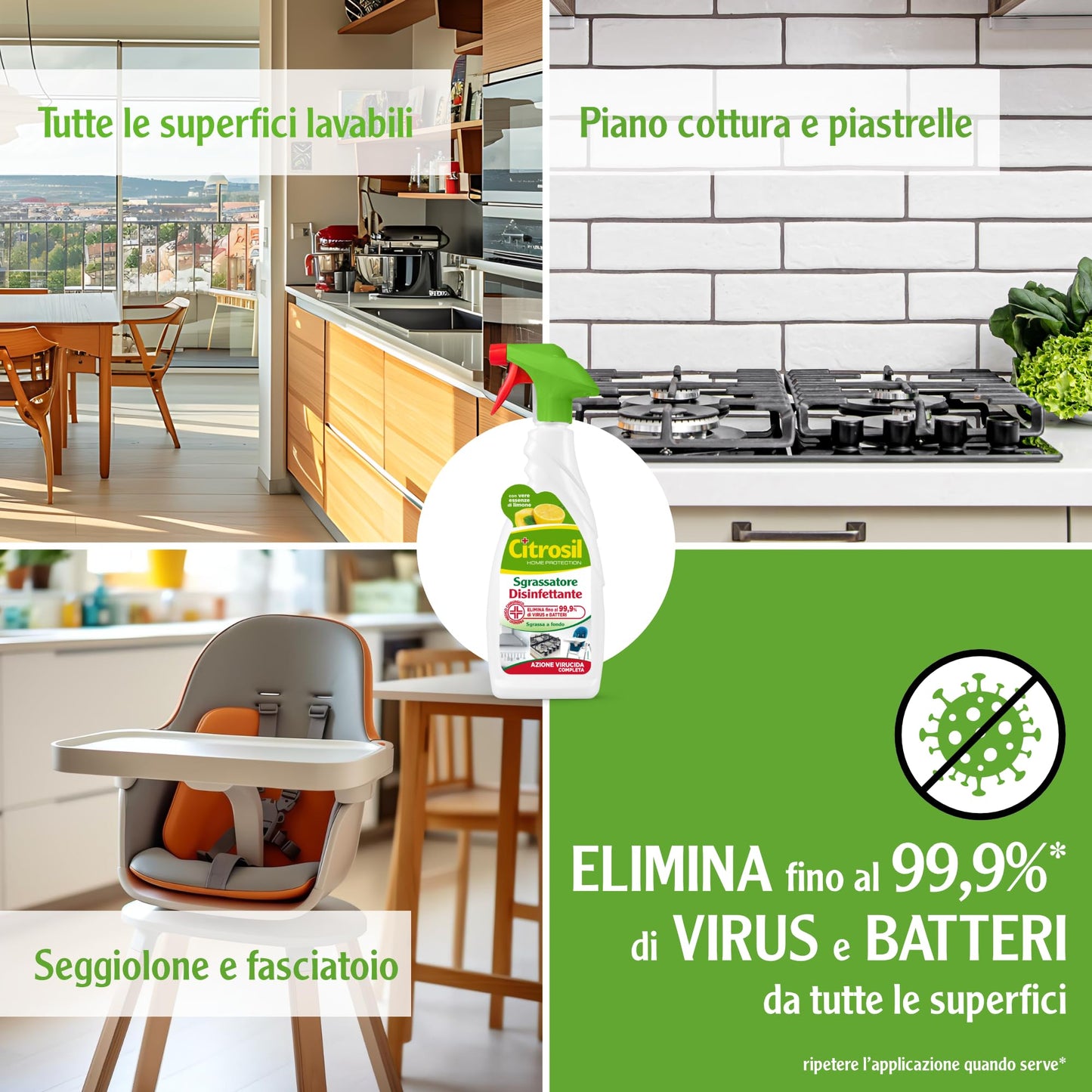 Citrosil Sgrassatore Disinfettante, Azione Virucida Completa, Elimina Fino al 99,9% di Virus e Batteri, Essenze di Limone, 650 ml x 3 Confezioni