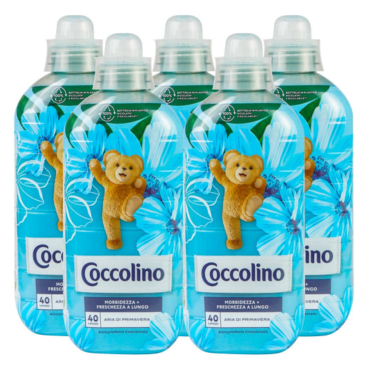 5x Coccolino Aria di Primavera Ammorbidente Concentrato Morbidezza e Freschezza a Lungo 200 Lavaggi Totali - 5 Flaconi da 1 Litro Ognuno