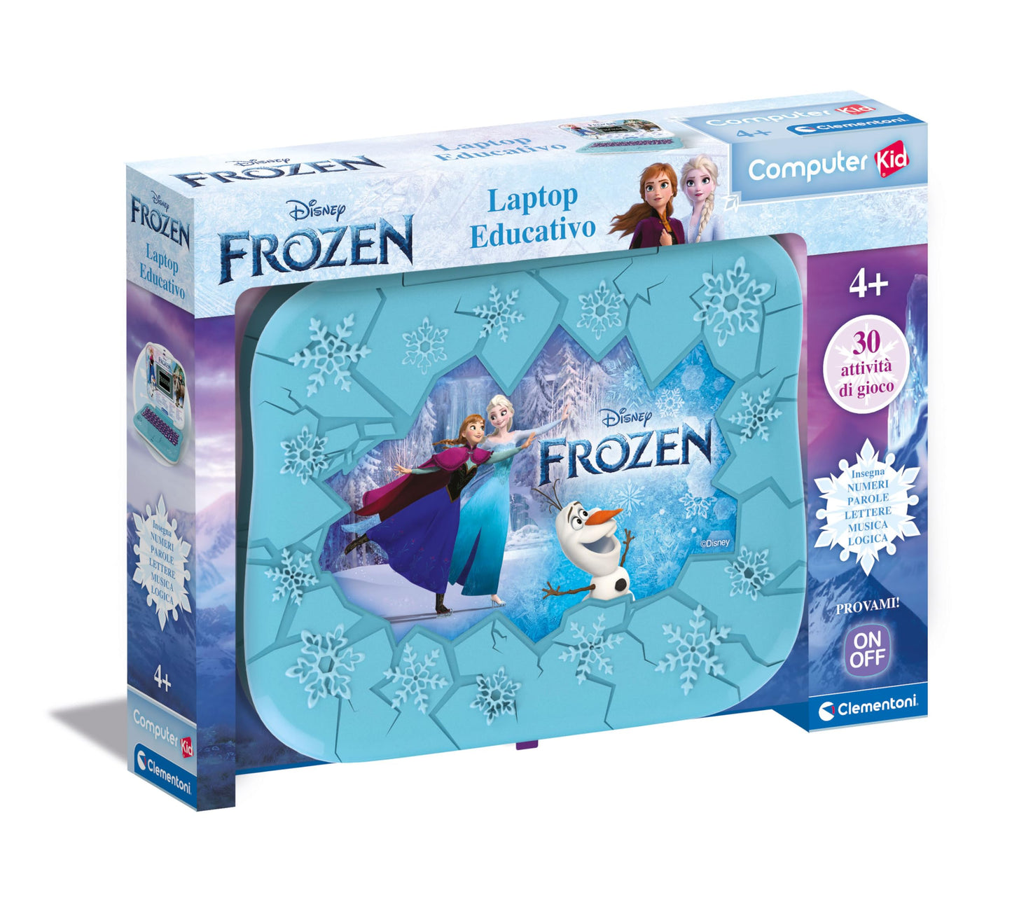 Clementoni - Computer Kid Frozen Laptop Educativo Bambini 4+ Anni, 30 attività Educative, Gioco Elettronico per Imparare Lettere, Numeri, Musica e Logica, Batterie Incluse, Lingua Italiana, 16823