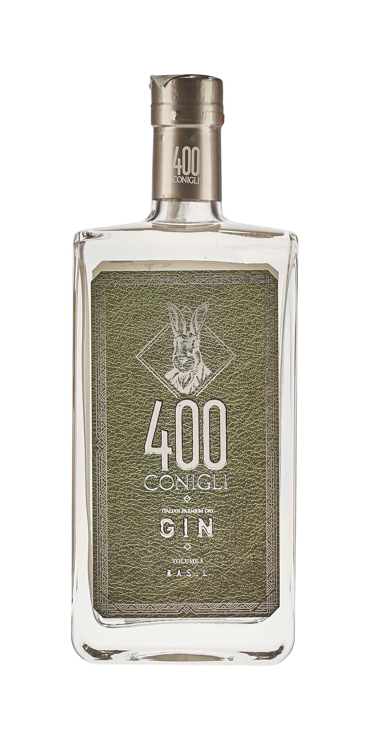 400 CONIGLI Gin Volume 8 Basil, Gin monobotanico, lavorazione artigianale, distillato genuino, Gin Tonic, Bloody Mary, fresco e persistente, 42% Vol.