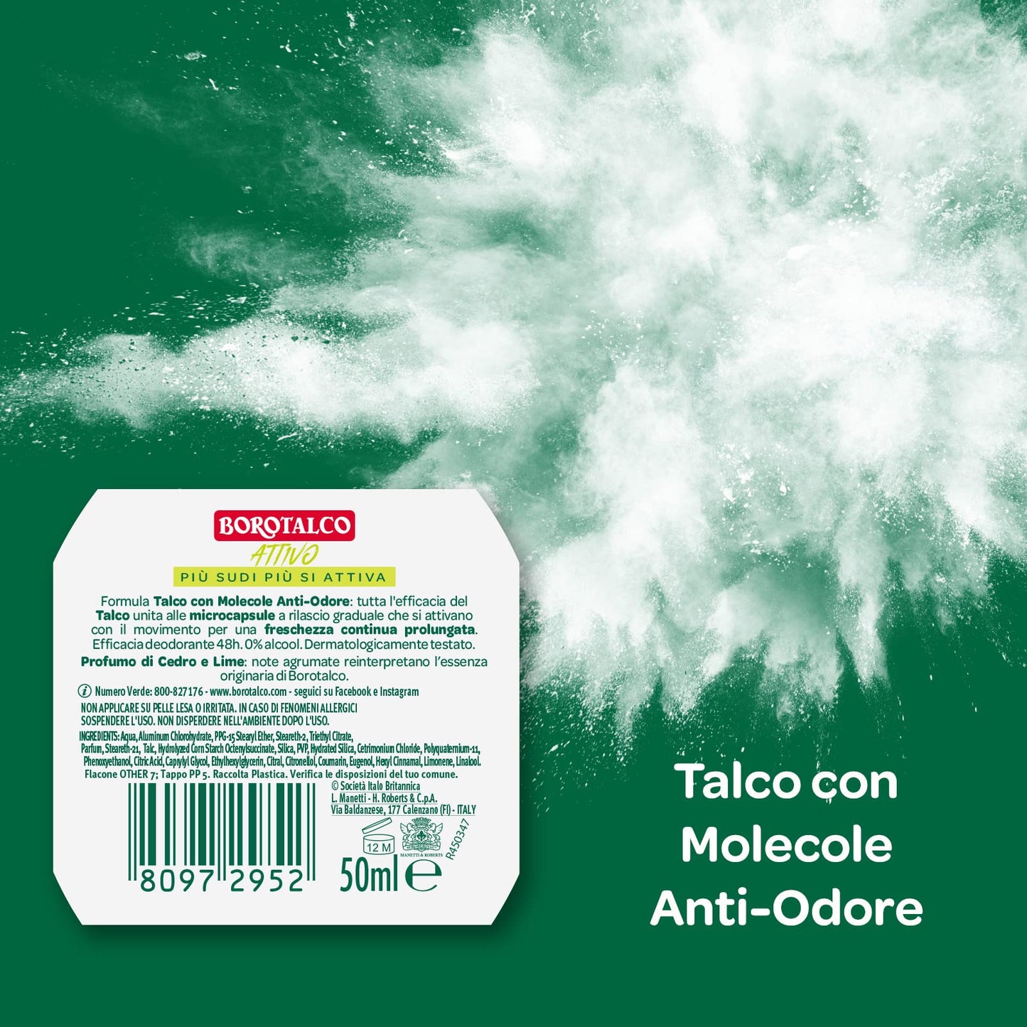 Borotalco, Deodorante Roll On Attivo Giallo, Formula Senza Alcool e con Talco con Molecole Anti-Odore, Efficacia Fresca, 48h di Efficacia, Profumo di Cedro e Lime - 1 Flacone da 50 ml